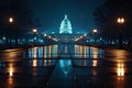 At night, dome building of Home of Congress on Capitol Hill is illuminated. Washington, DC, United States. Royalty Free Stock Photo
