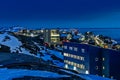 Night downtown streets and buildings of Greelandic capital Nuuk, Greenland Royalty Free Stock Photo