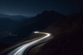 Night Drive on a Curvy Mountain Road with Long Exposure Light Trails Royalty Free Stock Photo