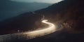 Night Drive on a Curvy Mountain Road with Long Exposure Light Trails Royalty Free Stock Photo