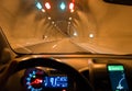 Night driving car and navigation on the phone in tunnel Royalty Free Stock Photo