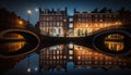 night in Dublin bridge and buildings river reflection with light Royalty Free Stock Photo
