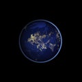 Night Earth with Europe and Asia in the Center. The Light of Cities and the Glow of the Atmosphere. Elements of this Image.