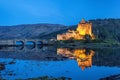 Night Eilean Donan Castle at Kyle of Lochalsh in the Western Highlands of Scotland Royalty Free Stock Photo