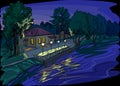 Night embankment of a small town