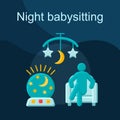 Night, evening babysitting flat concept vector icon