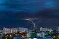 Night evening storm lightnings panorama Kiev Ukraine city