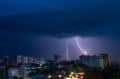 Night evening storm lightnings panorama Kiev Ukraine city