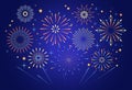 Night exploding firework. Color fireworks diwali celebration fire show in sky, celebratory firecracker explosion Royalty Free Stock Photo