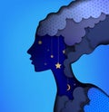 Night fairy, paper layears fairy woman profile on the night sky,night fairy dream concept,