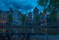 Night falls in Amsterdam city