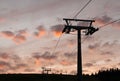 Night falls in the mountains with cableway. Royalty Free Stock Photo
