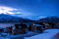 Night in the famous north town Tromso, Norway. View of the fjord Royalty Free Stock Photo