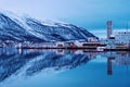 Night in the famous northern town Tromso, Norway. View of the fjord Royalty Free Stock Photo