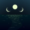 Night fantasy moonrise seascape. Gradient surrealistic landscape