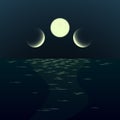 Night fantasy moonrise seascape. Gradient surrealistic landscape