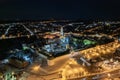 night festive city aerial view, Trinity Sergius Lavra, monastery