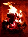 Night bonfire in the fireplace in the country close-up