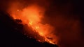 Night fire at Loutraki in Greece. Close up view.