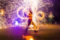 Night fire show on the street long exposure