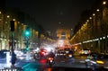 Night fires of cars on the Champs Elysee. Paris Royalty Free Stock Photo