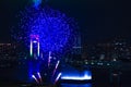 A night fireworks near Rainbow bridge at the urban city in Tokyo long shot Royalty Free Stock Photo