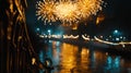 Night Fireworks over Water Royalty Free Stock Photo