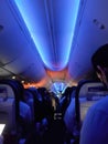 Night flight. Passengers are sleeping in the cabin Royalty Free Stock Photo