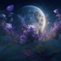 Night flora, night flowers and plants against the moon