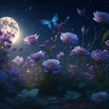 Night flora, night flowers and plants against the moon