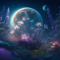 Night flora, night flowers and plants against the moon