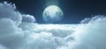 night fly above clouds full moon Royalty Free Stock Photo