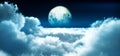 night fly above clouds full moon Royalty Free Stock Photo