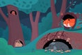 Night In Forest Cartoon Background