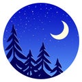 Night forest landscape with moon and stars Royalty Free Stock Photo