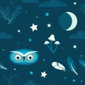 Night forest owl seamless