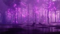 Night forest swamp with magical firefly lights Royalty Free Stock Photo