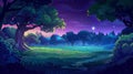 A night forest with trees and an arena in a park for a game battle. Beautiful fantasy garden panorama scene. Outdoor Royalty Free Stock Photo