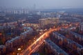 Night freeway and blocks of Strogino area Royalty Free Stock Photo