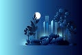 Night full moon city landscape. Sustainable city vector illustration. Eco-city skyline landscape vector illustration. Royalty Free Stock Photo