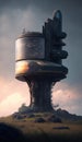 night futuristic tower, space technology and future architecture concept. Generated AI