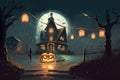 Night of the Giant Pumpkin: Halloween Haunted House Royalty Free Stock Photo