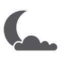 Night glyph icon, weather and climate, moon and cloud sign, vector graphics, a solid pattern on a white background.