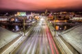 Night Grodno, road with cars, bridge with cars at night