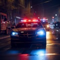 Night guardians Police car lights pierce through the city darkness