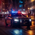 Night guardians Police car lights pierce through the city darkness