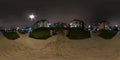 night 360 hdri panorama near concrete stairs in middle of modern multi-storey multi-apartment residential complex of urban