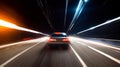 Night, high-speed car. A car at high speed in the tunnel Generated Image Royalty Free Stock Photo