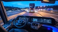 Night Highway Driving: Modern Truck Interior with Digital Dashboard Royalty Free Stock Photo