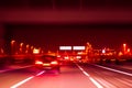 Night highway. Long exposure shot. Abstract blur image of road in the night time with bokeh for background. Speed effect Royalty Free Stock Photo